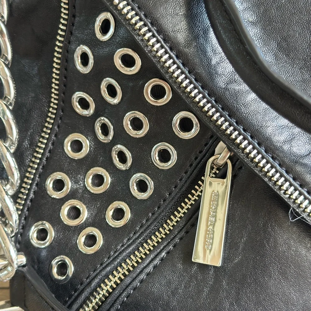 Michael Kors Odette Grommet Large Black Satchel with Silver Accents